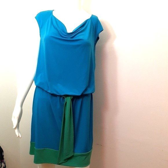 laundry by design blue green mini dress m colorblock mod summer dress - Picture 7 of 7